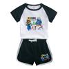 Traje de verano de Rainbow Friends para niños y niñas 2023 nuevo conjunto de dos piezas de algodón de dibujos animados para niños de manga corta y shorts delgados