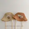 Sombrero Infantil Floral Coreano, Sombrero de Paja Tejido Delgado de Verano para Niñas, Sombrero de Pescador con Lazo para Princesa al Aire Libre en la Playa