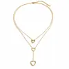 Collar Transfronterizo Yuhui de Acero de Titanio con Corazón de Diamante Completo, Collar de Acero Inoxidable con Forma de Corazón Hueco en Y de Doble Capa