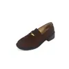 Mocasines vintage super suaves de piel de vaca para mujer, zapatos slip-on versátiles con tacón grueso y punta redonda, zapatos de piel genuina con acabado envejecido estilo británico