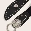 Sello de Cintura Ancho con Costura de Pedrería Sello Elástico de Cintura con Diamante Cinturón para Abrigo Falda de Mujer Sello Elástico de Cintura de Cuero Sintético