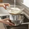 Escorredor de Pia em Aço Inoxidável Cesto Escorredor Tigela de Salada Filtro de Cozinha Lavar Arroz Assar Cozinhar Tigela com Escala Doméstico Batedor de Ovos e Bacia