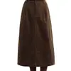 Falda de Pana Retro Casual Simple Color Café 2026 para Mujer, Falda Elegante de Línea A Texturizada Holgada para Otoño e Invierno para Mujer
