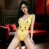 Bodysuit COS Anime 2D Decotado Lúgubre Pura Desejo Abertura no Gancho Emoticon Garota Suave Bodysuit Pikachu Conjunto
