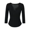 Atacado de Roupas Femininas Transfronteiriças Estilo Europeu e Americano 2025 Outono e Inverno Novo Estilo Manga Três Quartos Decote V Camisa Básica de Tricô Cor Sólida Slim Fit Camiseta