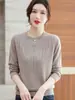 Suéter de Cuello Redondo Estilo Coreano para Mujer 2024 Nuevo Otoño Cachemir Tejido Camiseta Base Holgada Fina Chaqueta Interior Manga Larga