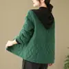 Nuevo abrigo de algodón de estilo coreano para otoño e invierno 2026, talla grande, con capucha, estampado de rombos, moderno, retro, casual, para mujer