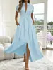 Desea Sitio Independiente Comercio Exterior Transfronterizo Elegante y Gracioso Vestido Largo de Cuello Alto con Cintura Alta, Falda Plisada y Fluida