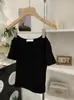 Camiseta Omalai de Color Sólido con Cuello Cuadrado y Manga Corta, Nueva Moda Primavera/Verano, Corte Ajustado, que Muestra la Clavícula, Top Elástico 6613