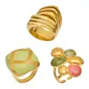 Anillos Creativos de Múltiples Capas Estilo Ins Europeo y Americano, Set de Anillos Geométricos Esmaltados Personalizados Transfronterizos, Acero Inoxidable Chapado en Oro Real de 18K