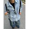 Camisa de cuadros tie-dye de estilo americano de moda y única para hombre de otoño, camisa de trabajo de manga larga a la moda estilo Hong Kong para hombres jóvenes