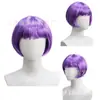 Peluca Morada de Bob Corto Transfronteriza con Cabello Liso, Esponjosa y Fina, con Mechas Plateadas y Flequillo