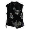 Nova Coleção de Outono Chinoiserie Novo Colete Bordado com Lantejoulas para Mulheres Estilo Chinês Seda de Amora Veludo Preto Elegante Colete N9092