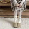 Polainas de algodão Shoeshang para meninas para outono e inverno, com listras horizontais e laços, fofas e espessadas para aquecer, adequadas para bebês meninas