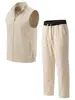 Conjunto de Chaleco Ligero con Cuello Alto y Cremallera para Verano 2026 para Hombre con Pantalones Rectos Ligeramente Arrugados Conjunto Casual de Dos Piezas