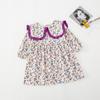 Vestido Infantil Transfronterizo Primavera 2023 Ropa Infantil Estilo Coreano Vestido de Princesa para Niña Encaje Solapa Grande Floral Pequeño Vestido Infantil