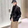 Chaqueta de Pana Sintética Negra para Mujer Otoño 2026 Nuevo Estilo Coreano Petite Corta Recortada Diseño Ceñido a la Cintura Chaqueta de Cuello Alto