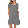 Amazon Transfronterizo Nueva Camiseta de Mujer Talla Grande Cuello Redondo Color Sólido Casual Bolsillo Manga Corta Vestido Línea A Cintura Alta