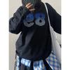 Ropa Superior sin Capucha Estampada Retro Británica Americana Cuello Redondo Sudaderas Mujer Longitud Media Estudiante Forro Polar Engrosada Universidad