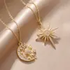 Collar de Oro de Venta Caliente Transfronterizo para Mujer, Set de 2, Colgantes de Luna y Sol, Estilo de Personalidad de Moda, Cadena para Clavícula, Al por Mayor en Stock