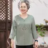 Camisa de Verano de la Abuela de Estilo Chino Nuevo para Mujeres de Mediana Edad y Mayores, Top Tradicional Chino de Manga Corta con Cuello Redondo