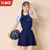 Traje de baño para niñas mayores, traje de baño para estudiantes, con protección solar, para niñas y adolescentes, traje de baño de dos piezas estilo falda