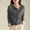 Cárdigan de Cachemira Retro de Cuello Redondo de un Solo Botón Estilo Francés para Mujer, Delgado y Casual para Otoño, Ropa Exterior Versátil y Adelgazante