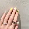 Pan de Crema Estampado de Leopardo Dulce Fresco Estrella de Crema Manicura de Leopardo Nicho Y2K Uñas Postizas Puras Hechas a Mano Removibles