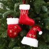 Novo pingente de decoração de luva de Natal vermelha transfronteiriça Ornamento para árvore de Natal DIY Meia e chapéu pendurados Decoração