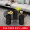 Mesa de Centro Doméstica para Sala de Estar em Apartamentos Pequenos, Mesa de Centro Redonda da Moda com Combinação de Vidro e Pedra para Quarto, Estilo Minimalista Moderno