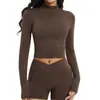 Jaqueta de Yoga Transpassada com Sensação de Pele Nua, Gola Alta, Zíper, Mangas Flare, Jaqueta Fashion para Esportes de Corrida ao Ar Livre, Top Feminino 2539