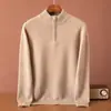 26 Estilos Gola Meia-Alta 100% Caxemira Pura Zíper Meio Aberto Solto Cor Lisa Malha Camada Base Top Inverno Quente Roupa Externa Masculina