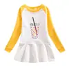 2023 Transfronterizo Nuevo Ropa Infantil Primavera y Otoño Sudadera de Dibujos Animados Vestido de Niña Algodón Color de Contraste Estilo Occidental Falda Plisada