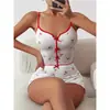 Amazon Aliexpress Transfronteiriço Europeu e Americano Coração Estampado Cor Contrastante Roupa de Casa Fenda Frontal Alça Vestido Pijama Conjunto