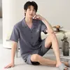 Pijama de verano para hombre, gasa de algodón puro, manga corta y shorts, simple y casual, ligero, fresco, se puede usar afuera, conjunto para el hogar