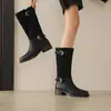 Botas Chelsea estilo británico sin cordones con hebilla tacón grueso punta redonda caña media otoño e invierno comercio exterior transfronterizo Botas Western mujer