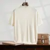 Camiseta básica de punto para hombre con cuello semialto de cachemira, versátil y sencilla, estilo de negocios, color liso de lana, nueva camiseta de manga corta