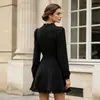Vestido de Encaje Negro Elegante con Cuello Alto FCB Transfronterizo para Mujer Estilo Otoño 2026 Vestido Corto de Cintura Entallada Línea A para Mujer