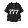 Marca Trendy Americana 777 Camiseta Deportiva de Malla Digital de Manga Corta para Hombre en Verano, Top Casual Holgado y Transpirable con Cuello en V