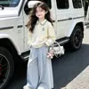 Conjunto de Sudadera con Cuello Solapa para Niñas Otoño Temprano Ropa Nueva de Primavera y Otoño para Niños Pantalones de Falda Anchos Sueltos Ropa de Manga Larga para Niños Mayores