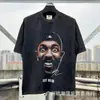 Camiseta de Manga Corta Holgada para Parejas de Ancianos Lavada Pesada con Estampado de Retratos Hip Hop Rap Estilo Americano Vintage Tendencia