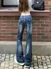 Jeans de pierna acampanada micro de tiro bajo estilo Yi Mengling para mujer 2026 nuevos pantalones acampanados rectos elásticos de chica hot retro