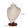 Soporte de Exhibición para Collares de Madera Maciza Color Nogal, Maniquí de Cuello, Soporte para Colgantes y Joyería, Soporte para Joyería de Cuello de Retrato, Superficie de Terciopelo de Cuero, Blanco y Negro