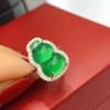 Anel de Cabacinha de Calcedônia Verde Gelo de Alta Qualidade, Tamanho Ajustável, Prata S925 Incrustado com Pedra Preciosa de Cristal de Ágata, Anel de Cabacinha na Cor de Jade