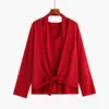 Top de punto de imitación dos piezas talla grande con detalle de lazo para mujer, colección invierno 2026, diseñado para ceñir la cintura y crear un efecto adelgazante, adecuado para usar en capas. 25267