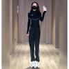 Traje deportivo casual negro para mujer 2025 Corte ajustado para correr, yoga, fitness, pantalones de sudor, ropa de primavera, un conjunto completo