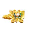 Anillo de Dedo Fuxi de Esmalte Dorado Arena Antigua a Prueba de Color con Perla para Mujer, Anillo de Dedo Ajustable de Alta Calidad de Pu Zuo Jiu
