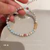 Nova pulseira de contas de pedra Shoushan estilo chinês, pulseira vintage de bambu para namoradas, pulseira empilhada colorida tecida à mão