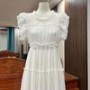 Vestido Blanco de Manga Francesa Volada para Mujer Verano Dulce Reductor de Edad Algodón Tencel Vestido Blanco de Embrión para Mujer