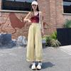 Calças de Linho de Algodão Seda Gelo Wide Leg para Mulheres Verão Finas Cintura Alta Largas Emagrecimento Renda Casual Pantalona Nove Pontos